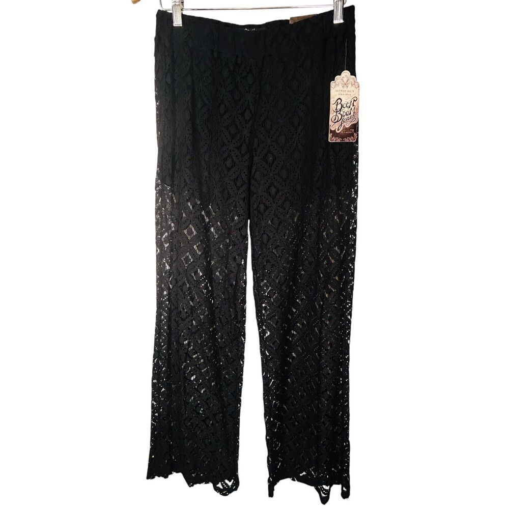 Boom Boom NEW Black Lace Pants Women L Sexy See Through Overlay Long Tall NWT - Picture 2 of 13